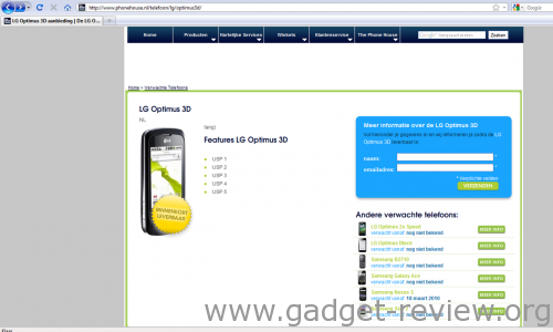 LG Optimus 3D webpagina